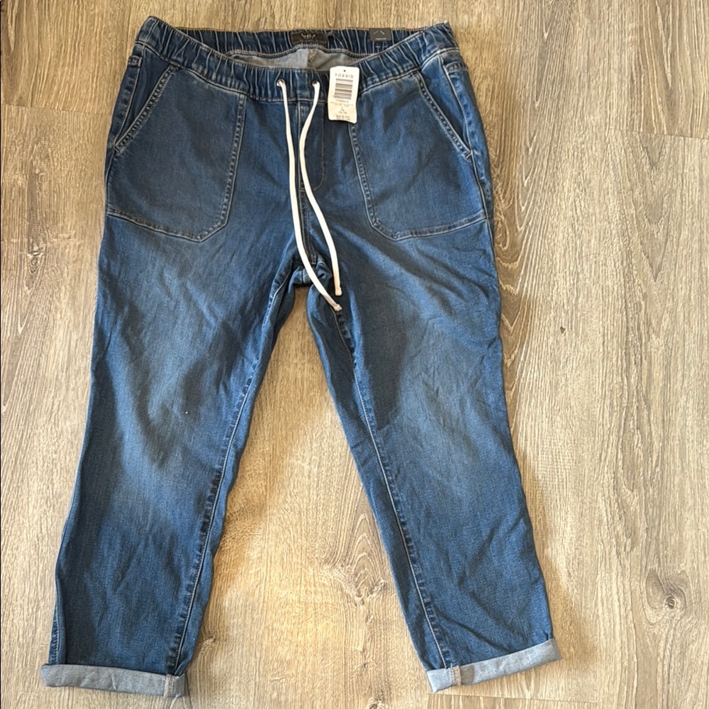 Torrid Blue Boyfriend Jeans with Elastic Waistband
